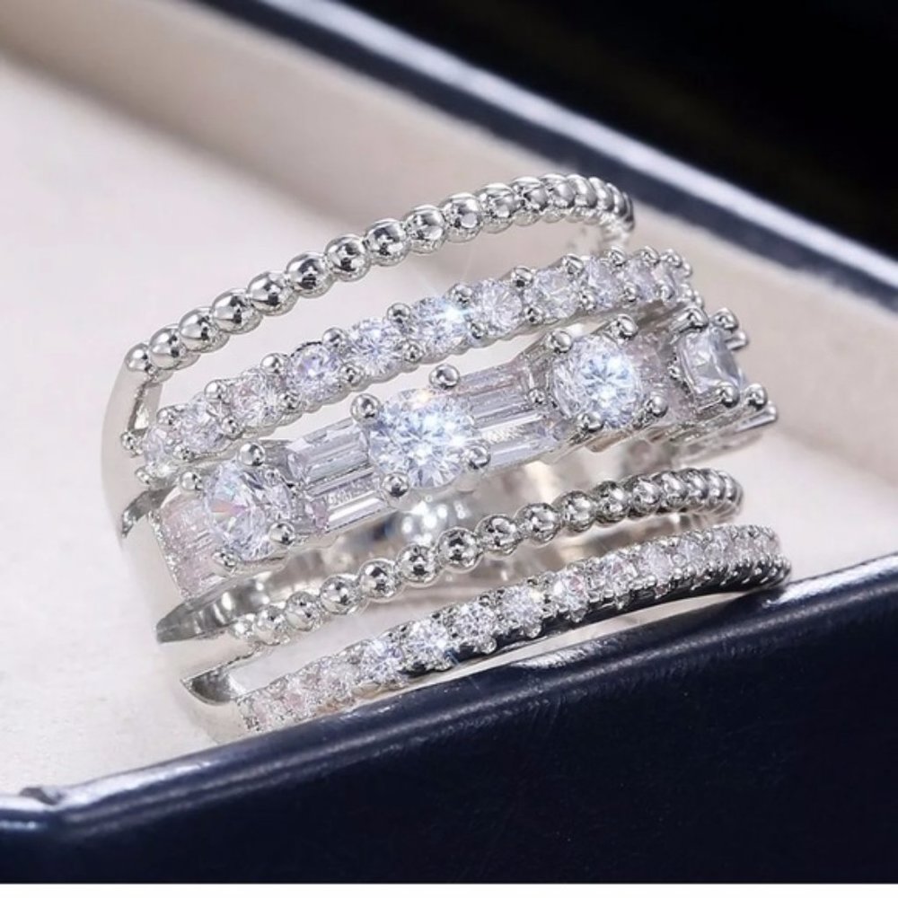New 925 Sterling Silver Diamond Wedding Ring - Picture 2 of 3